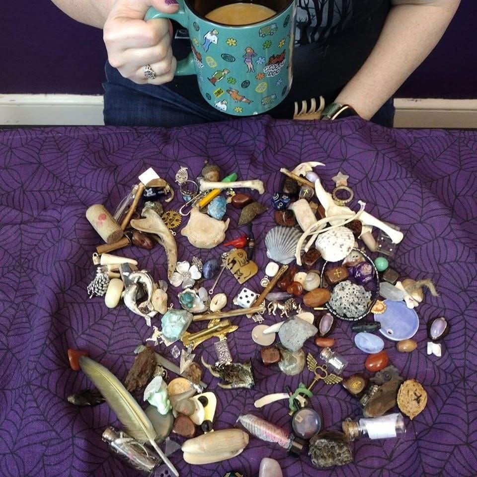 Bones arranged beside a coffee cup