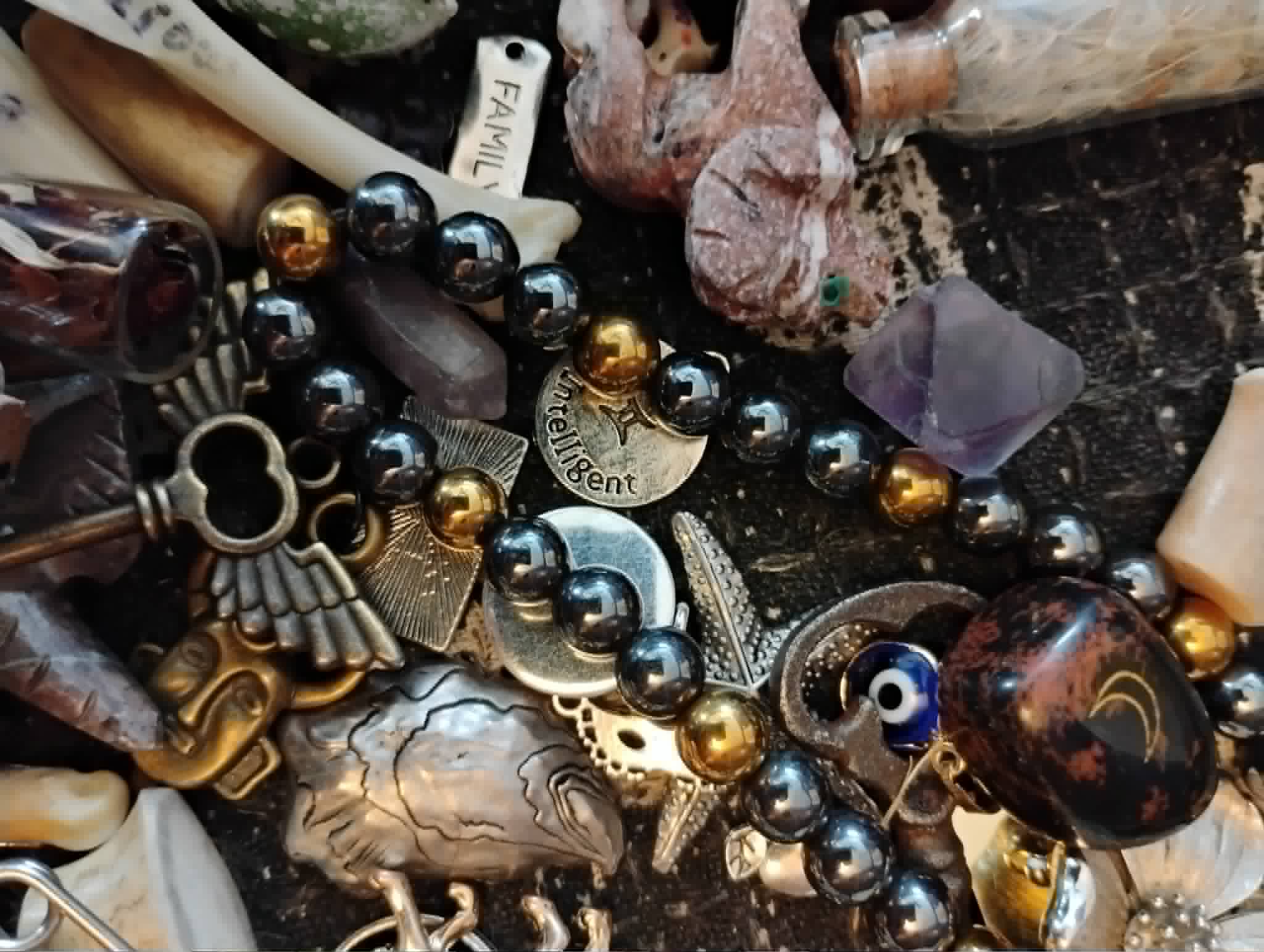 Close detail of bone reading curios